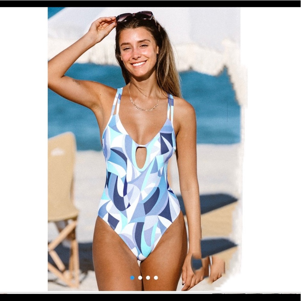 CUPSHE Modern Geo Double Strap Keyhole One Piece Swimsuit NEW